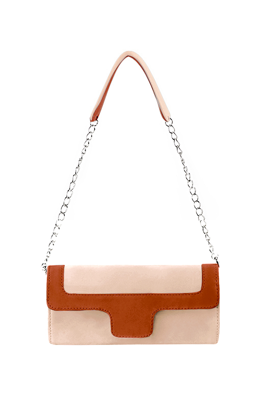 Powder pink and terracotta orange women's dress clutch, for weddings, ceremonies, cocktails and parties. Top view - Florence KOOIJMAN